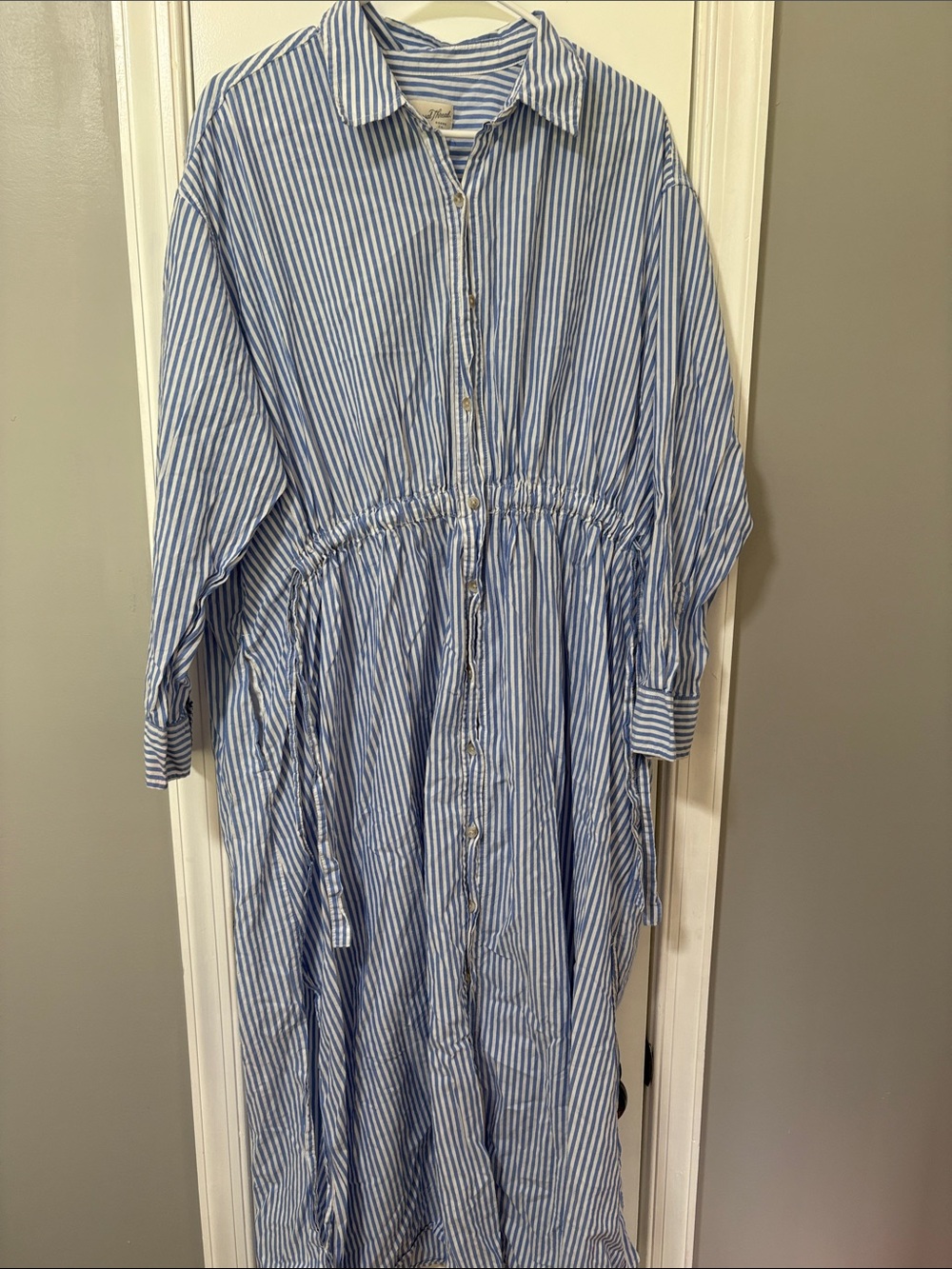 Universal Thread Blue and White Striped Maxi Shirt Dress